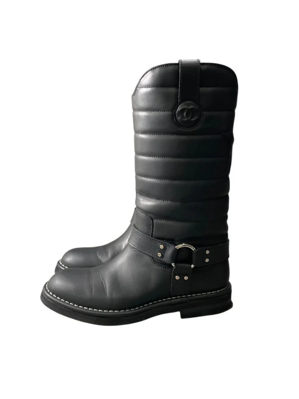 Chanel G7 Engineer Boots Star Motif Quilted Leather Black
